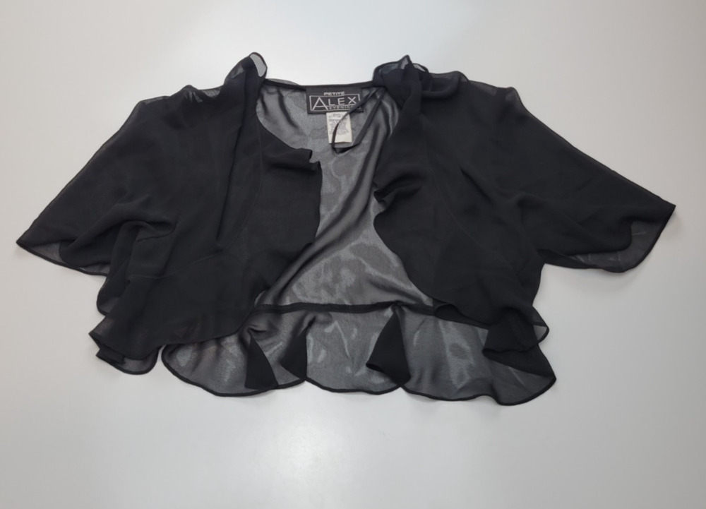Alex Evenings Shawl Women Petite Small Black Sheer Tule Ruffled Hem Cover-Up